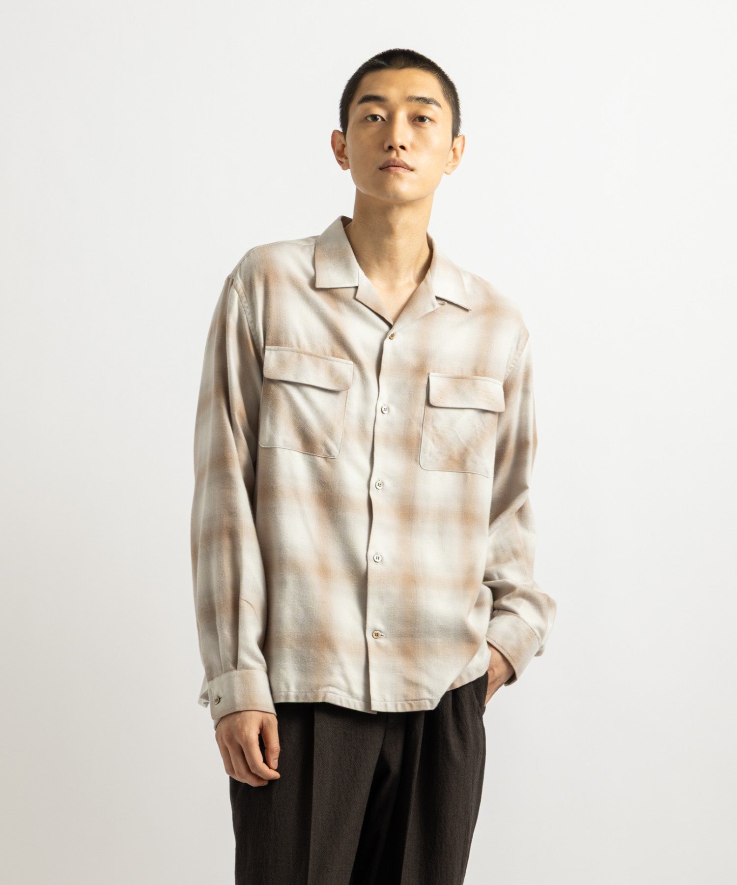 Saturdays NYC Marco Ombre Check Shirt in Ivory