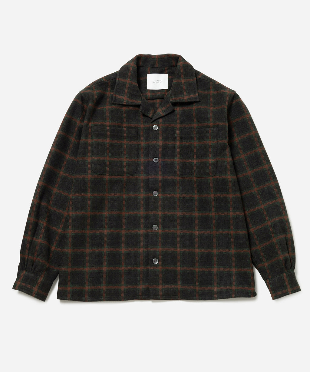 Open Collar Flannel Check Shirt | Saturdays NYC Open Collar Flannel Check Shirt | Saturdays NYC