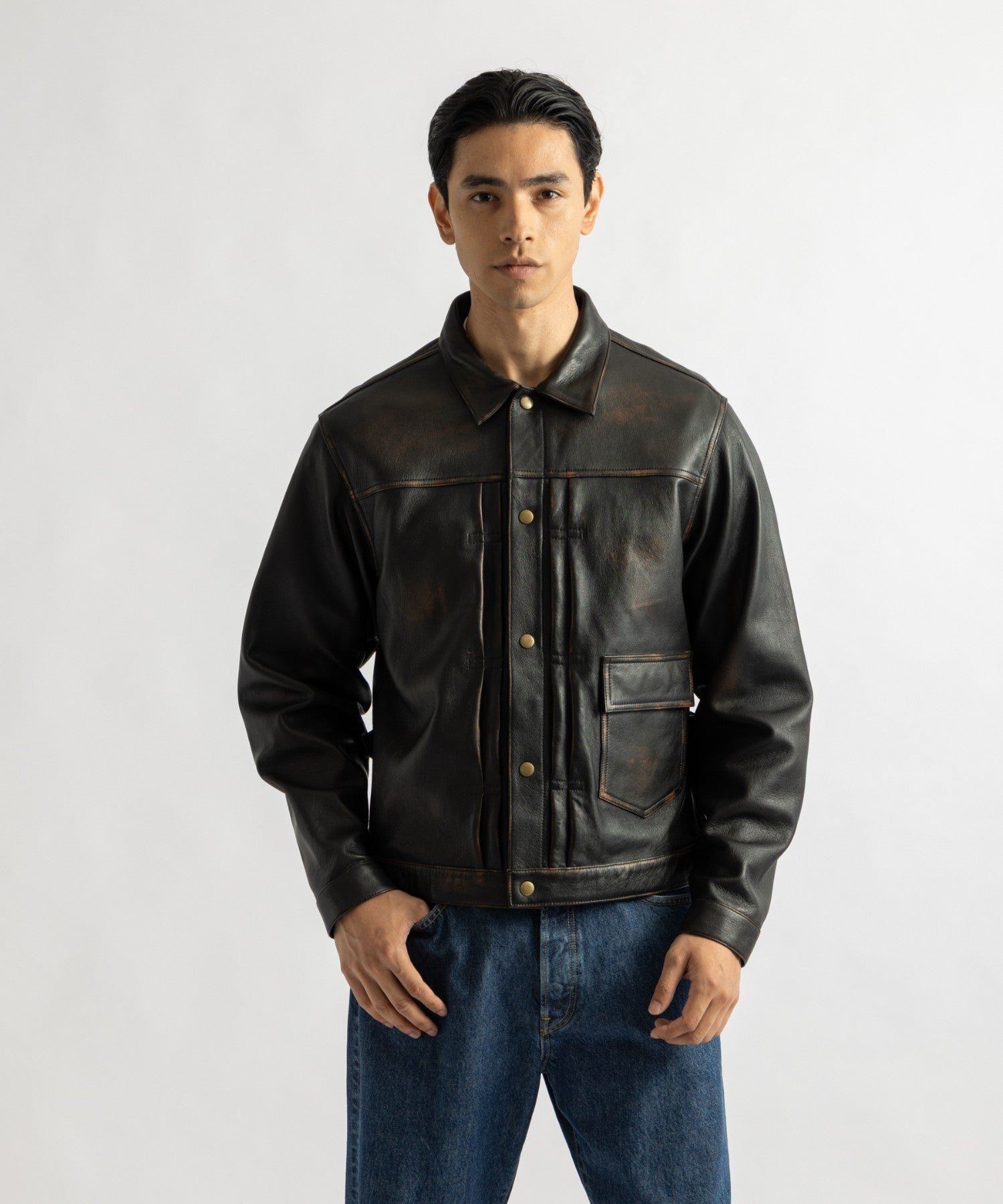 Saturdays NYC Emil Type-1 Nappa Leather Jacket in Dark Brown