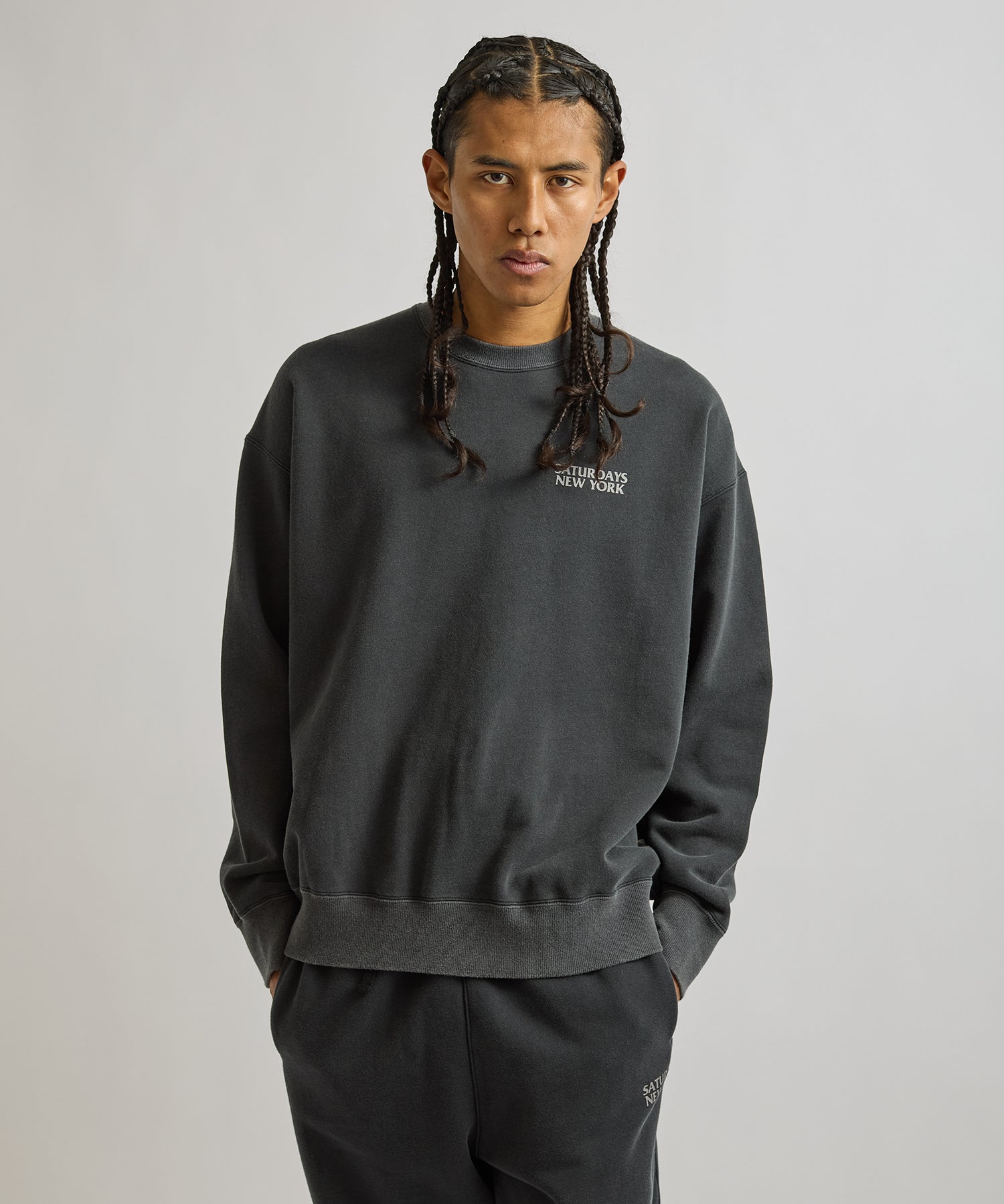 Saturdays NYC Ari Relaxed Ozone Washed Sweatshirt in Fade Black