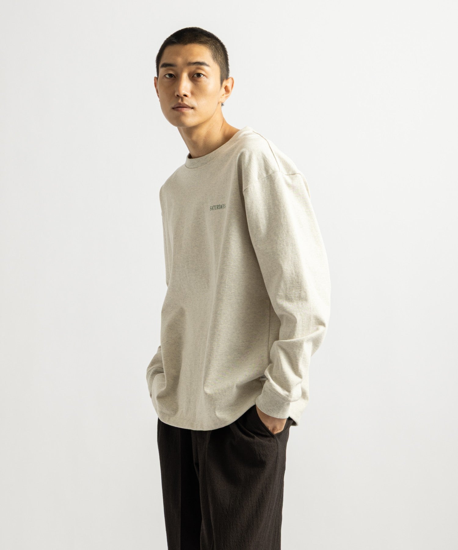 Saturdays NYC Max Weight Vintage Sport Long Sleeve Tee in Light Gray
