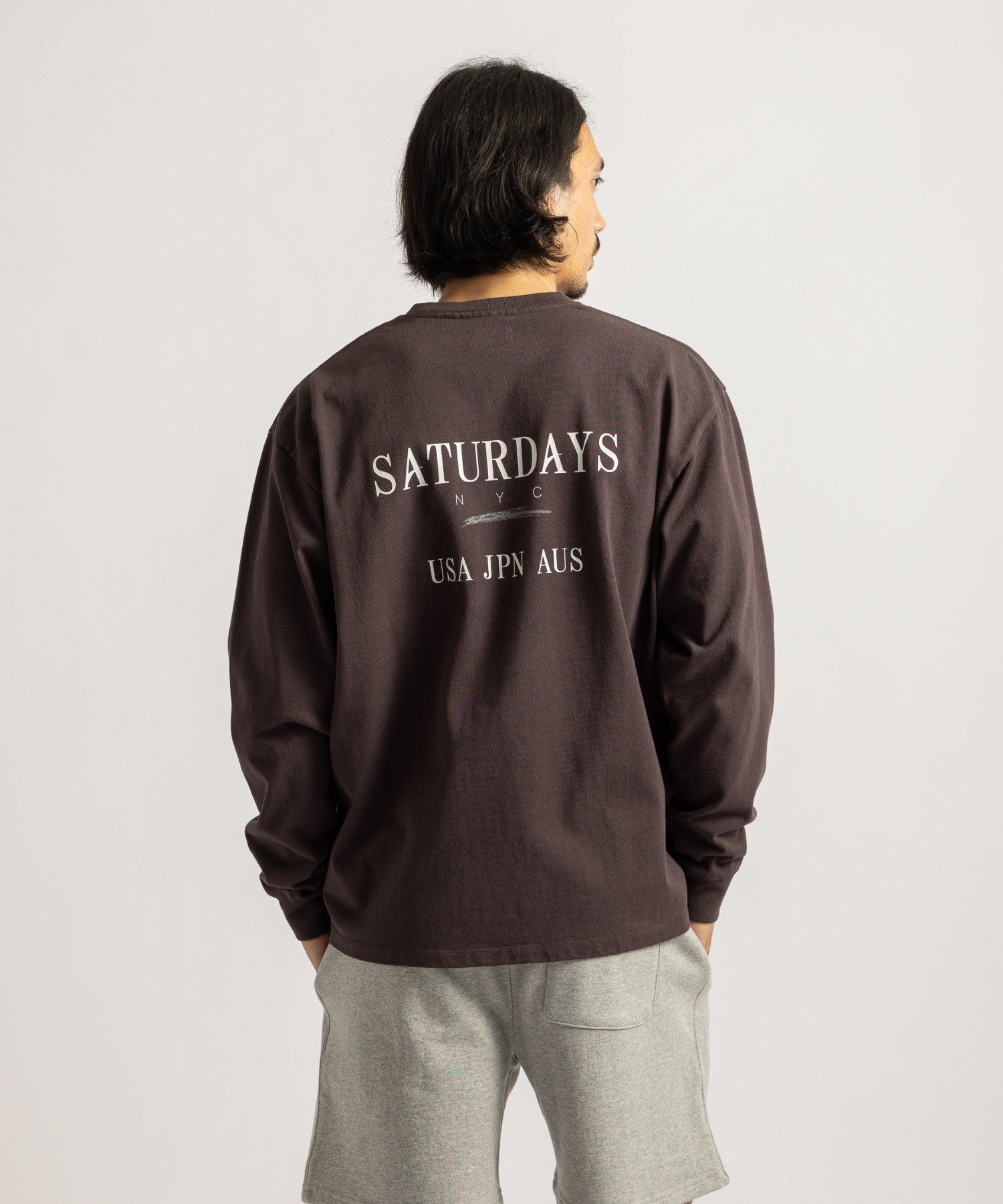 Saturdays NYC Max Weight Vintage Sport Long Sleeve Tee in Charcoal