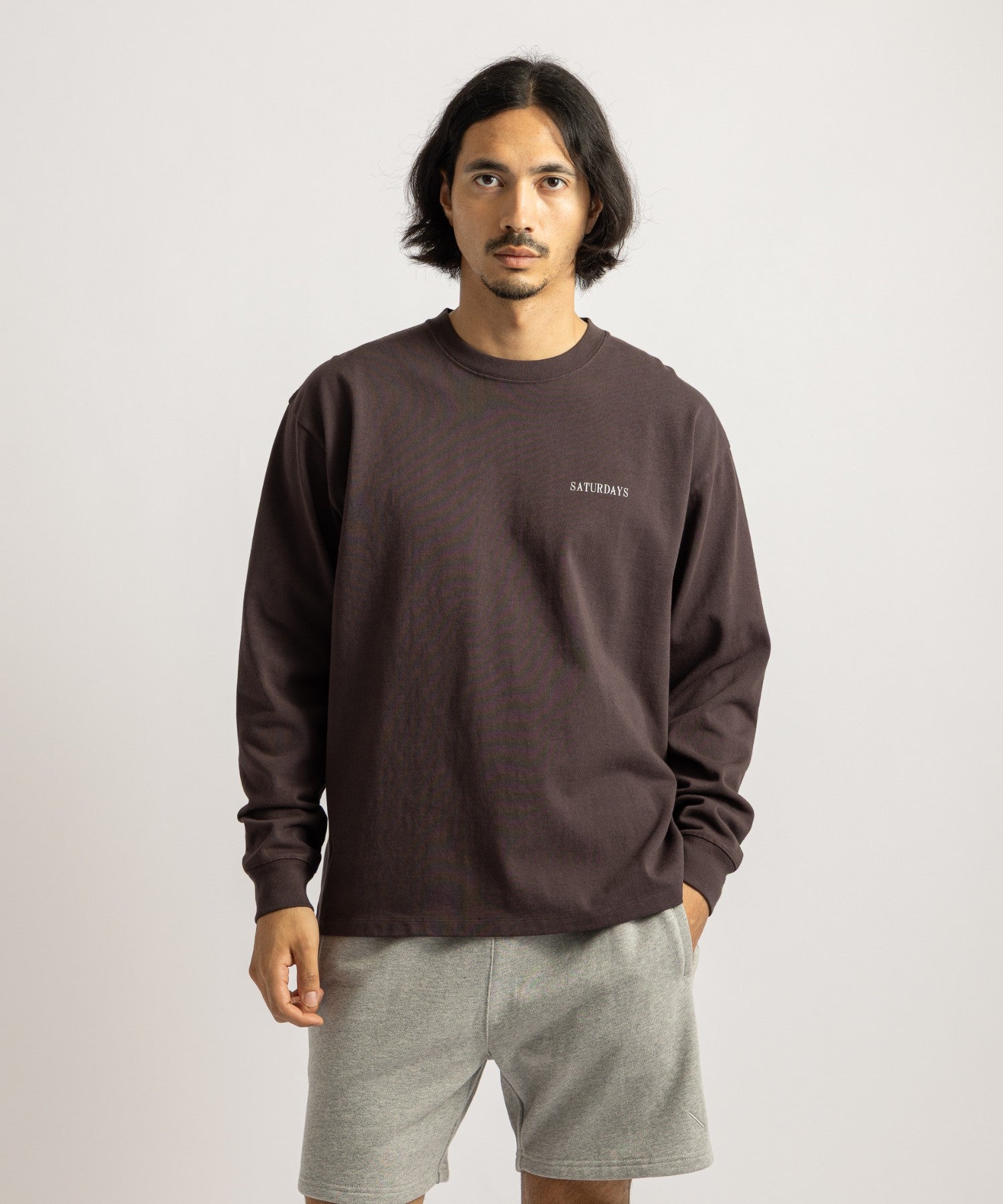Saturdays NYC Max Weight Vintage Sport Long Sleeve Tee in Charcoal