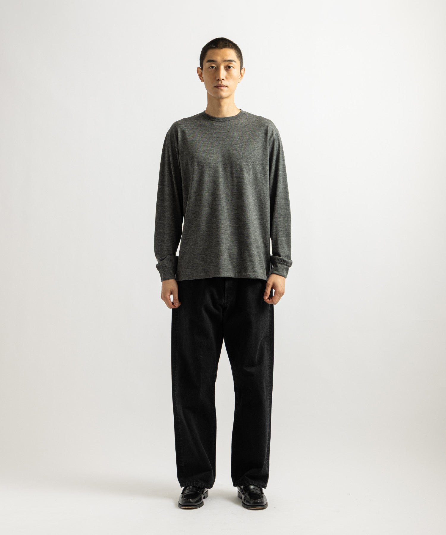 Saturdays NYC Lightweight Wool Long Sleeve Tee in Charcoal