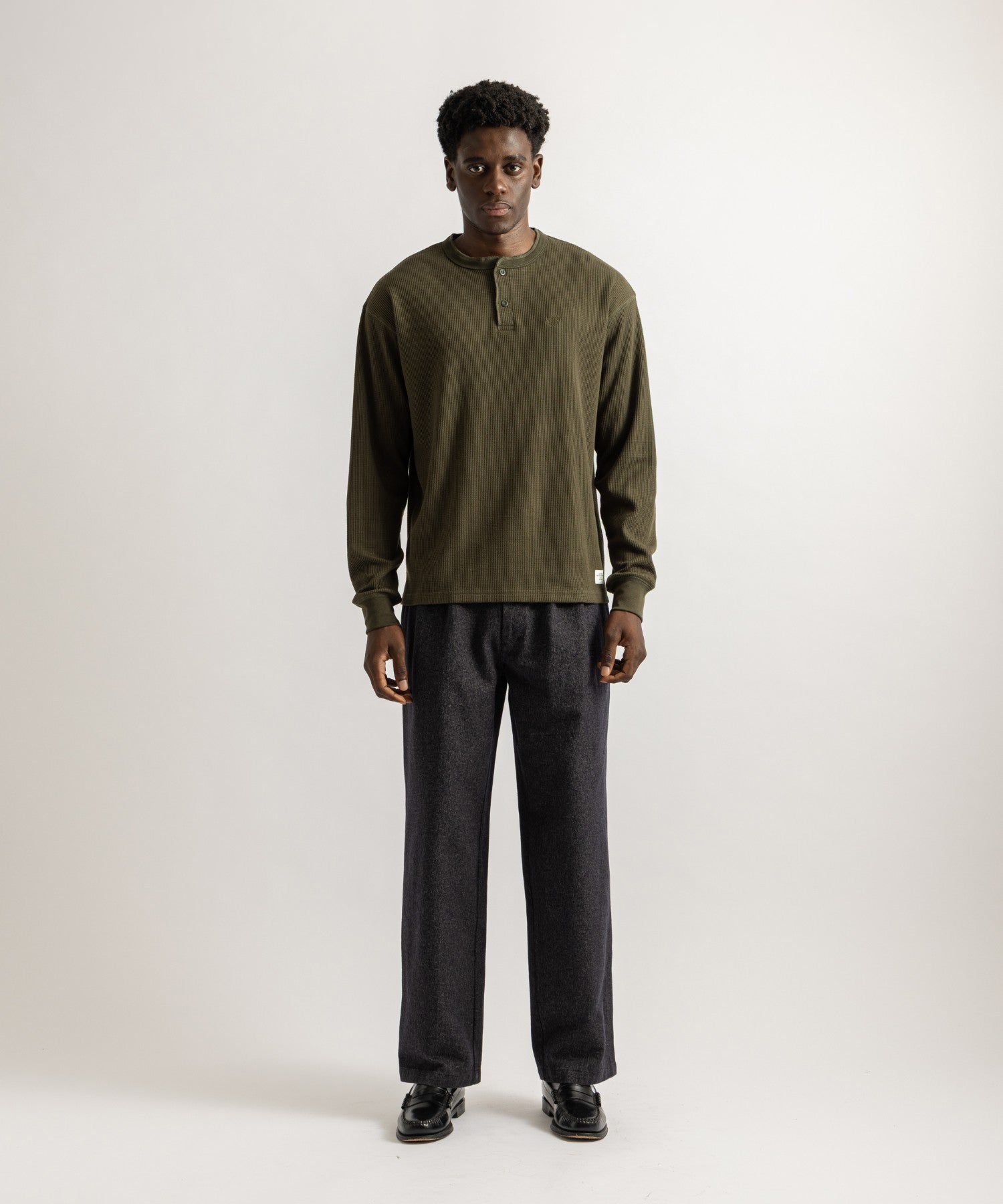 Saturdays NYC George Wide Melange Two Tuck Pant in Navy