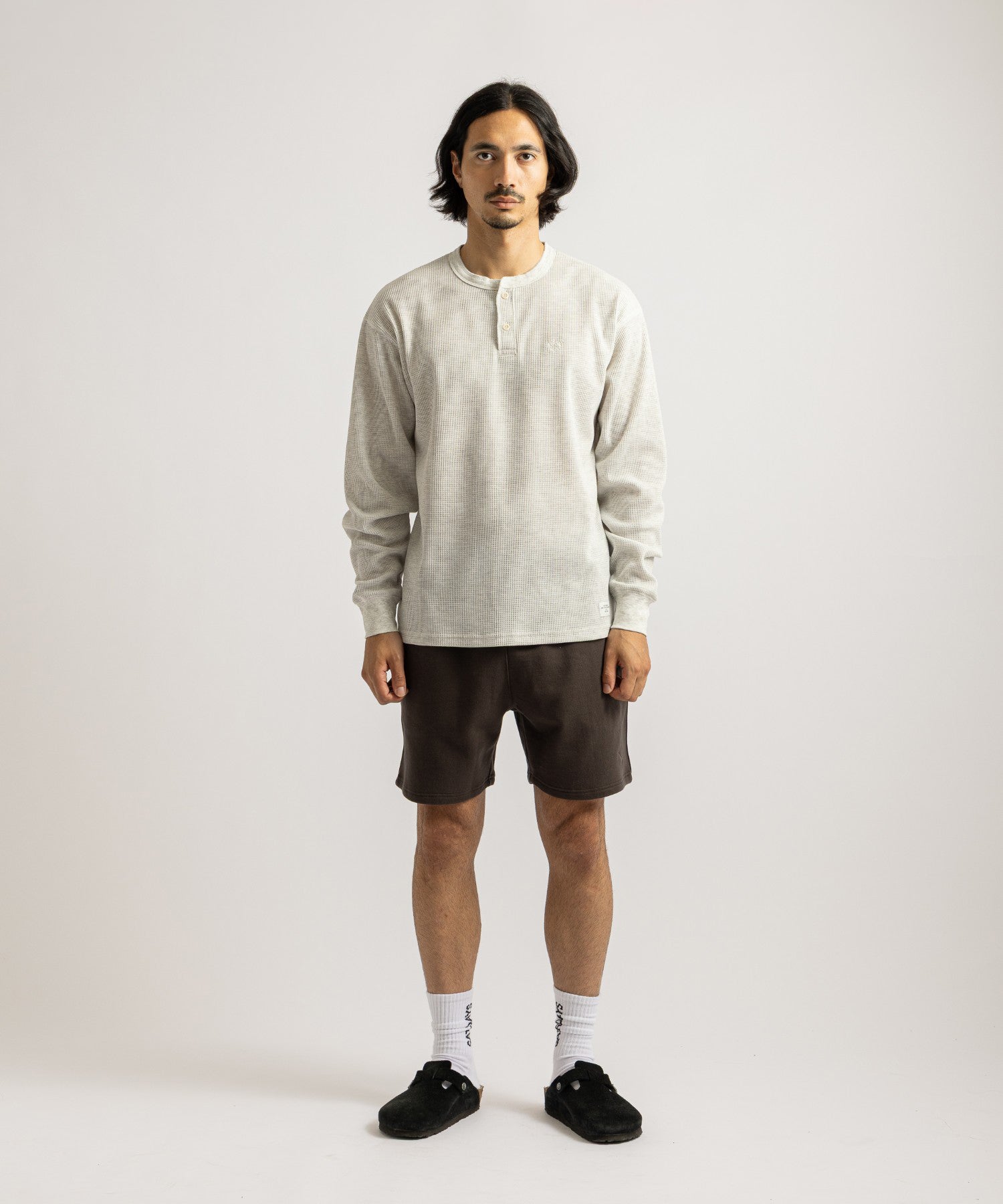 Saturdays NYC Alex Waffle Henley Neck Top in Ivory