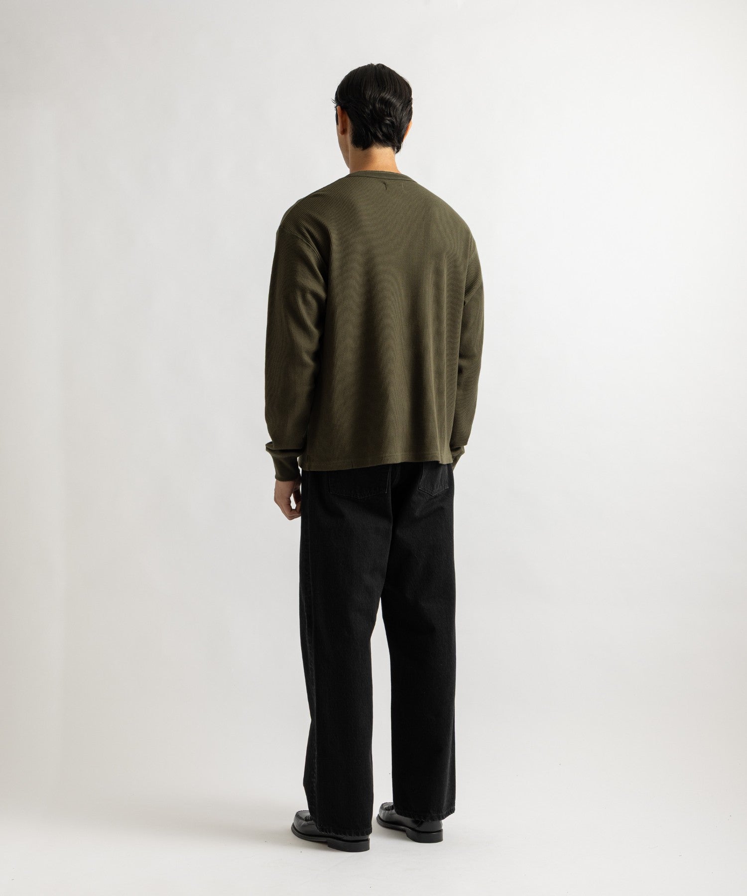 Saturdays NYC Alex Waffle Henley Neck Top in Olive Green