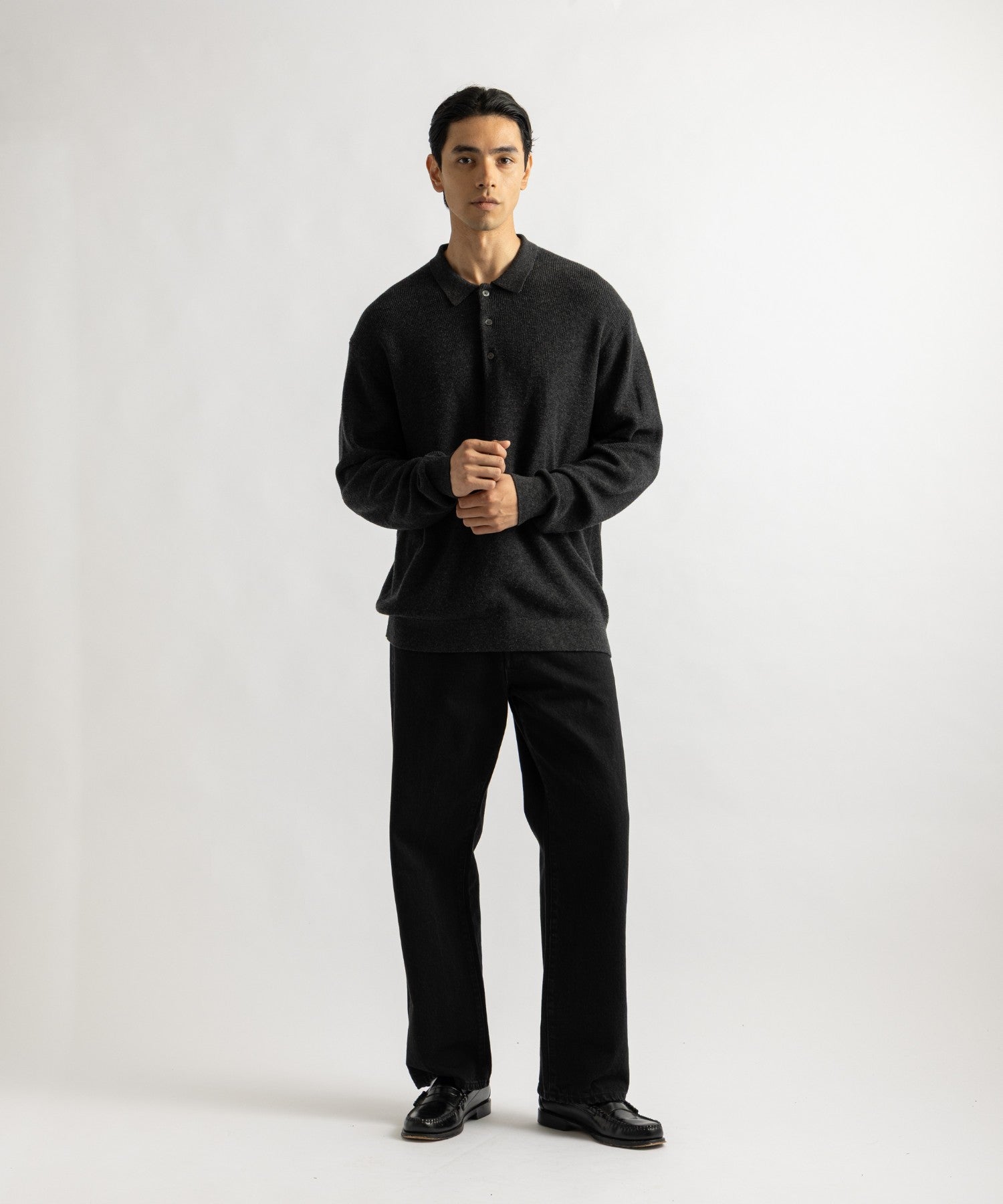 Saturdays NYC Beauchamp Polo Sweater in Charcoal