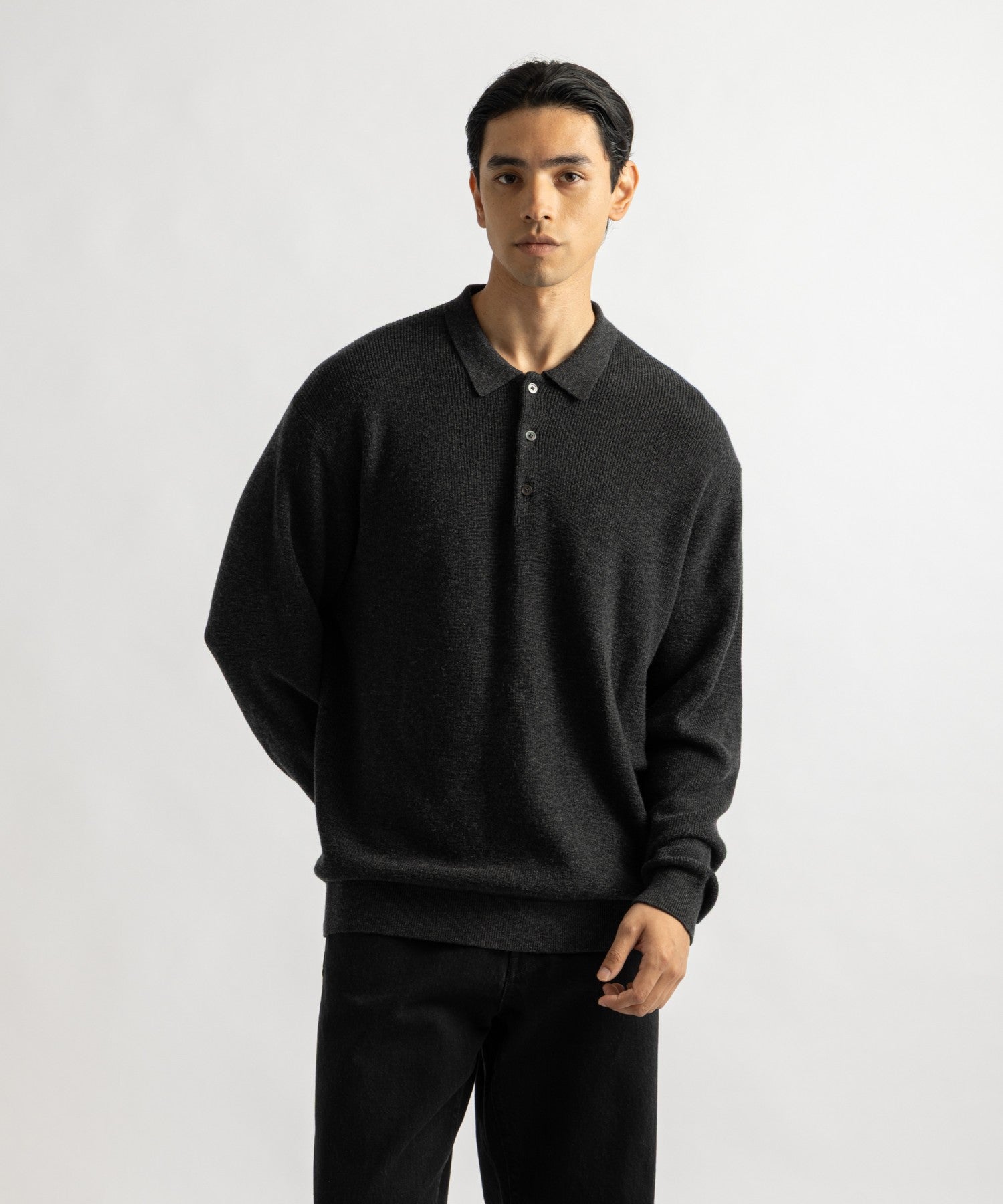 Saturdays NYC Beauchamp Polo Sweater in Charcoal