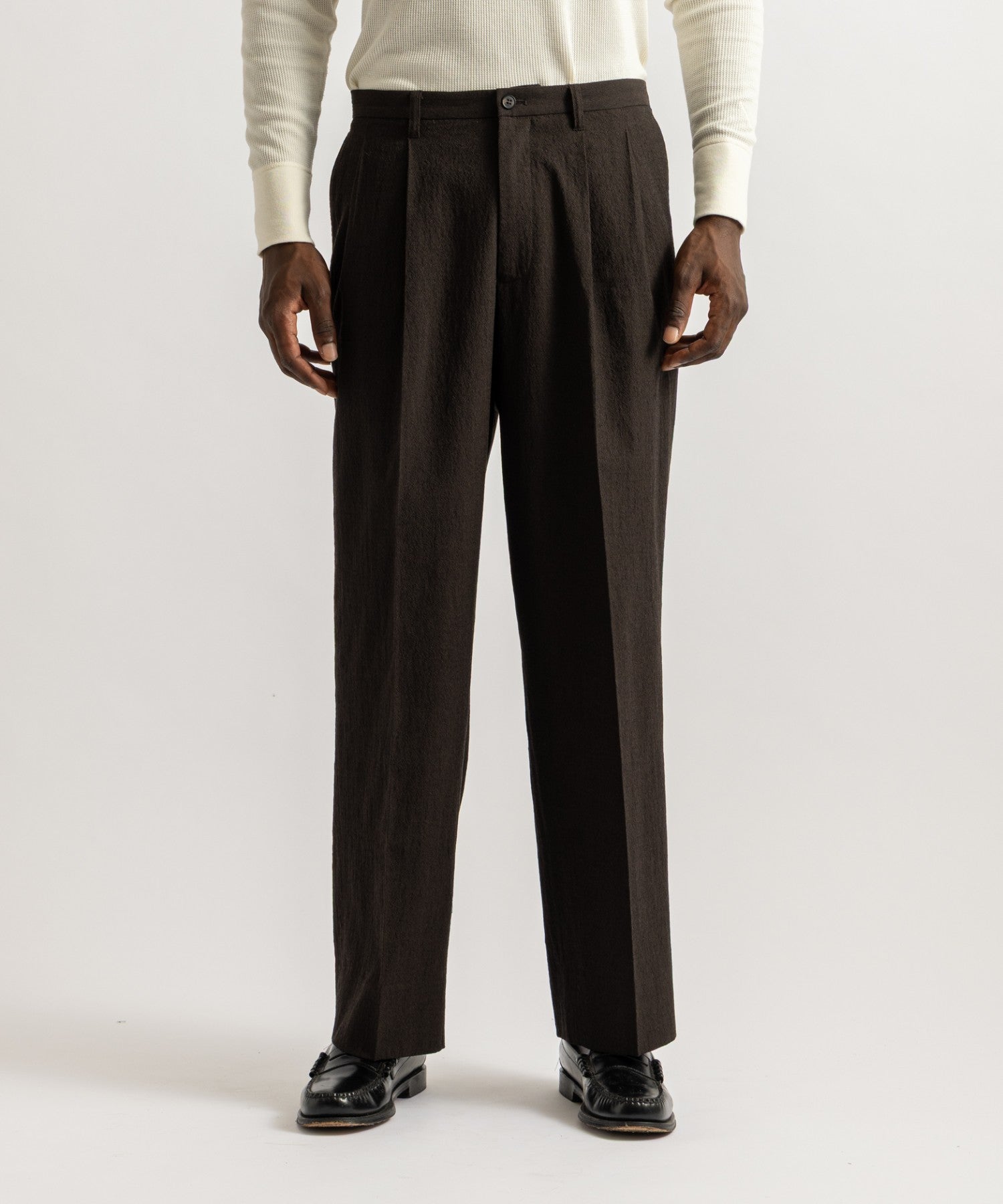 Saturdays NYC George Wool Two Tuck Pant in Dark Brown