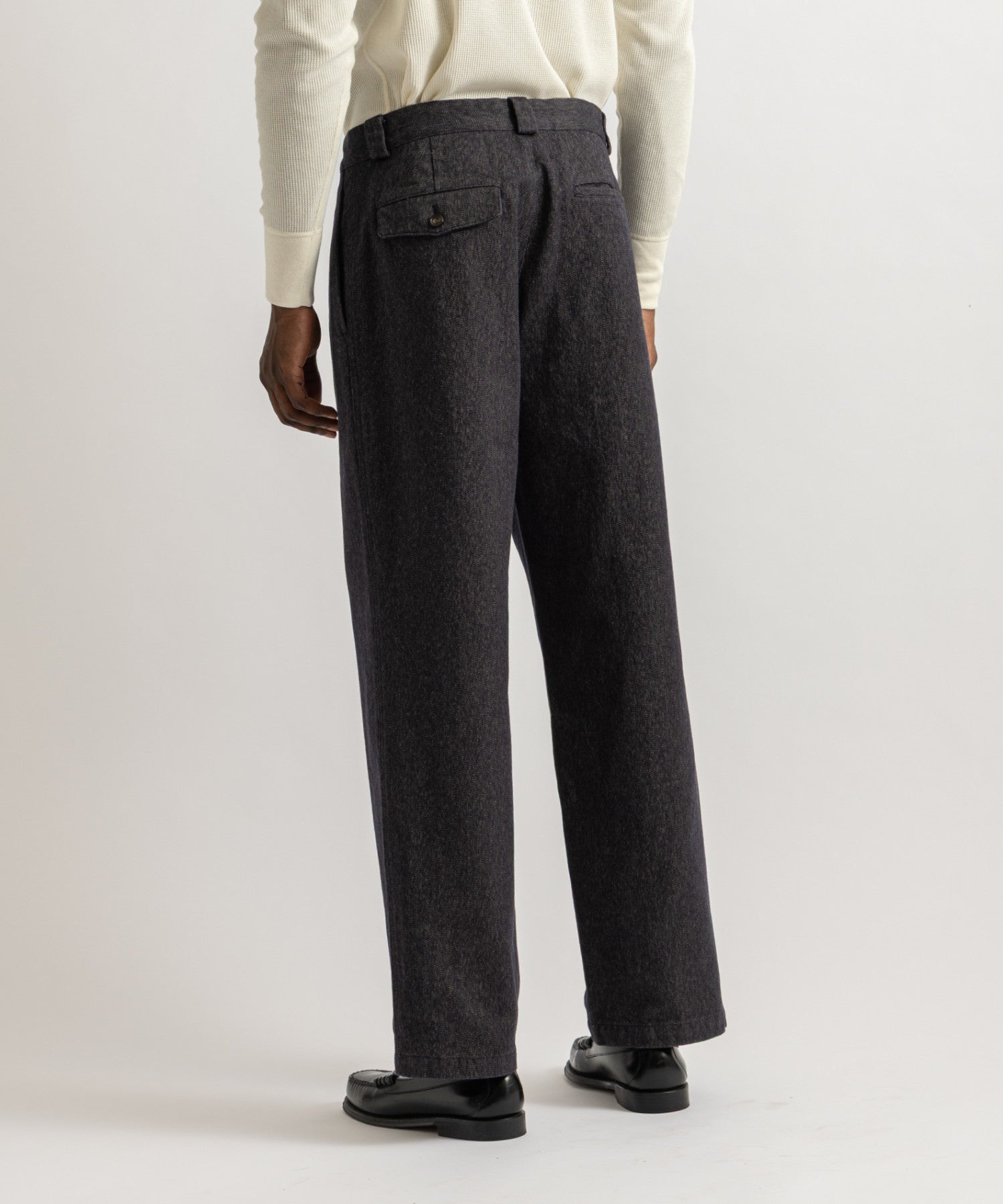 Saturdays NYC George Wide Melange Two Tuck Pant in Navy