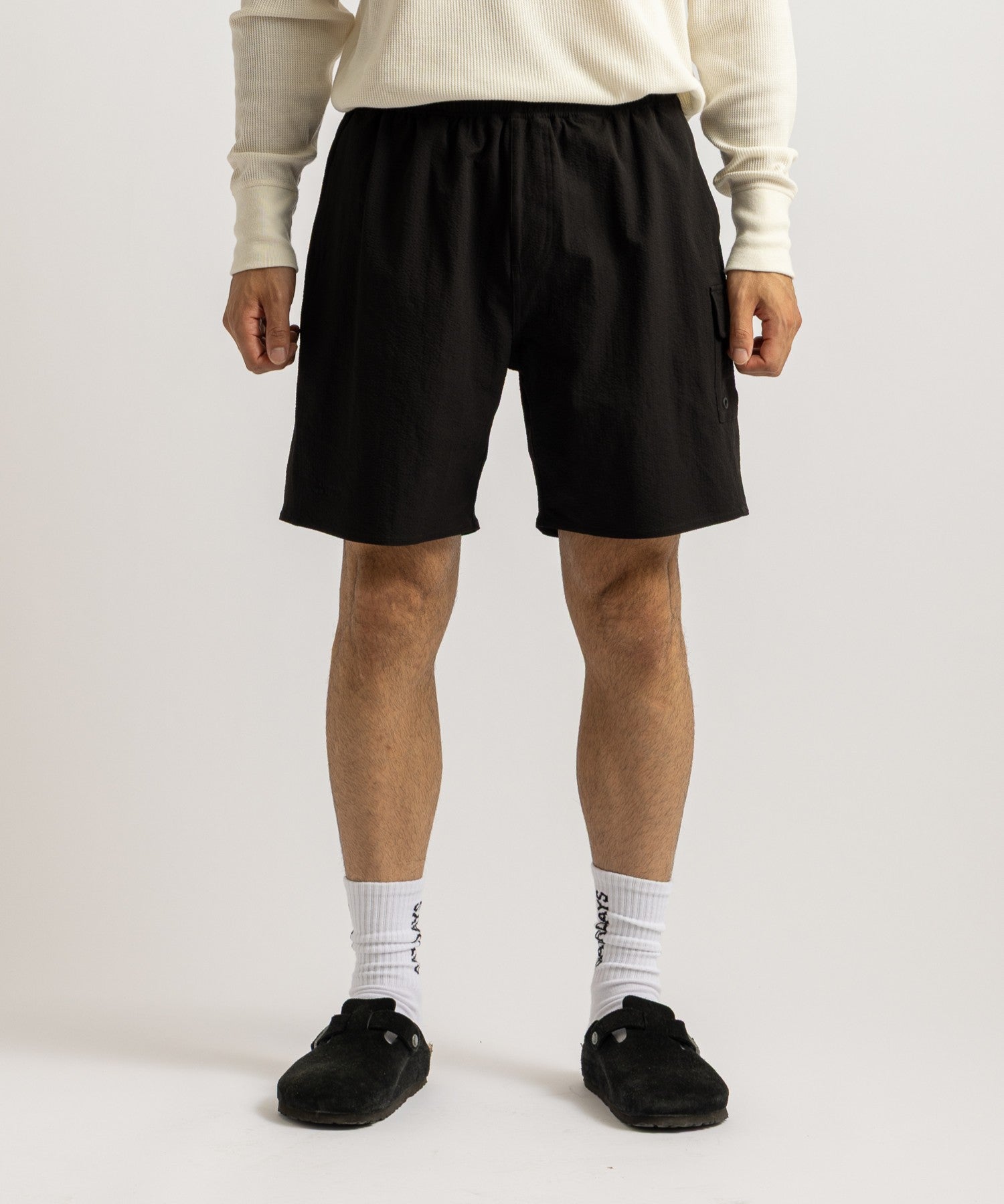 Saturdays NYC Danjo Seersucker Cargo Swim Short in Black