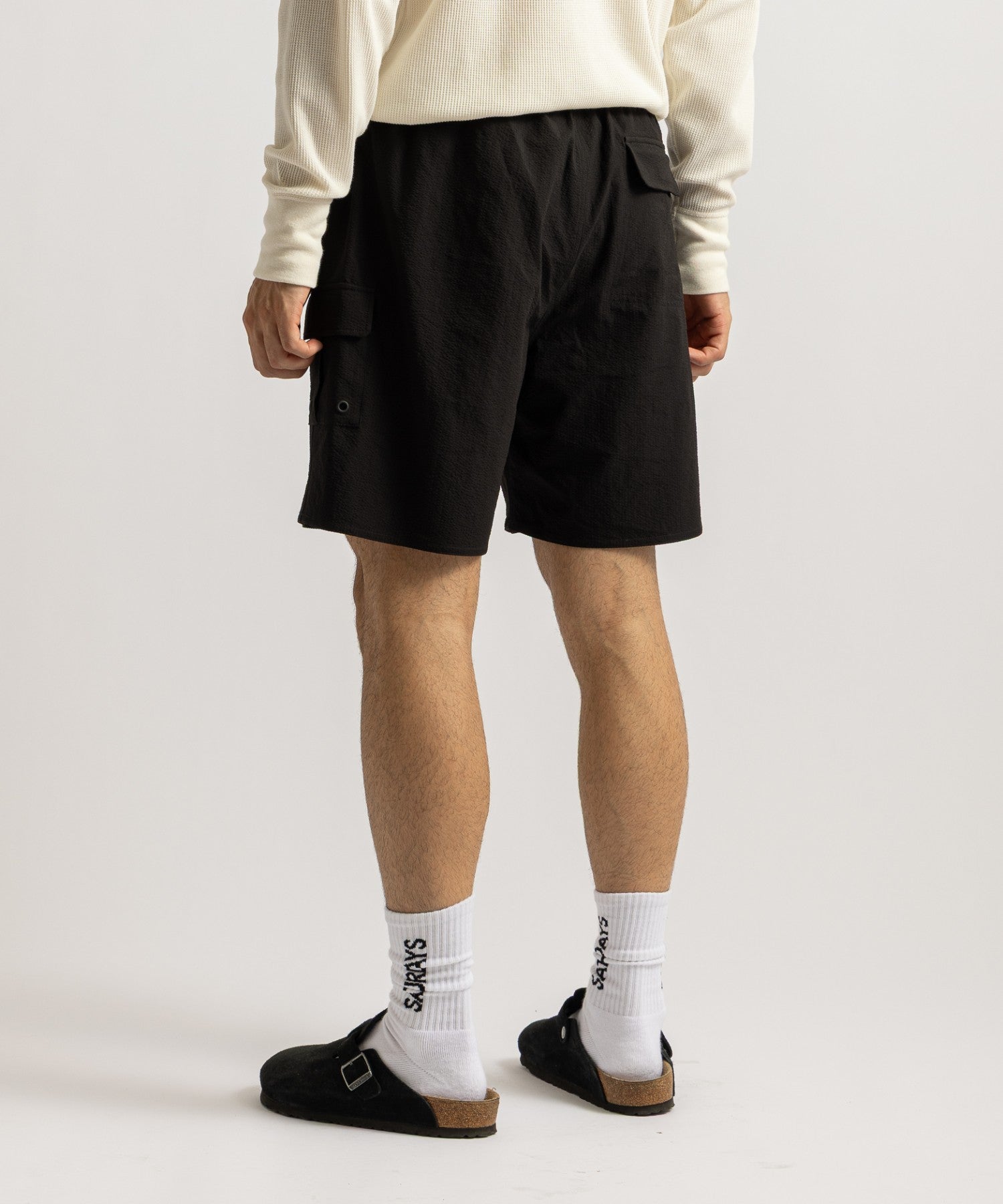 Saturdays NYC Danjo Seersucker Cargo Swim Short in Black