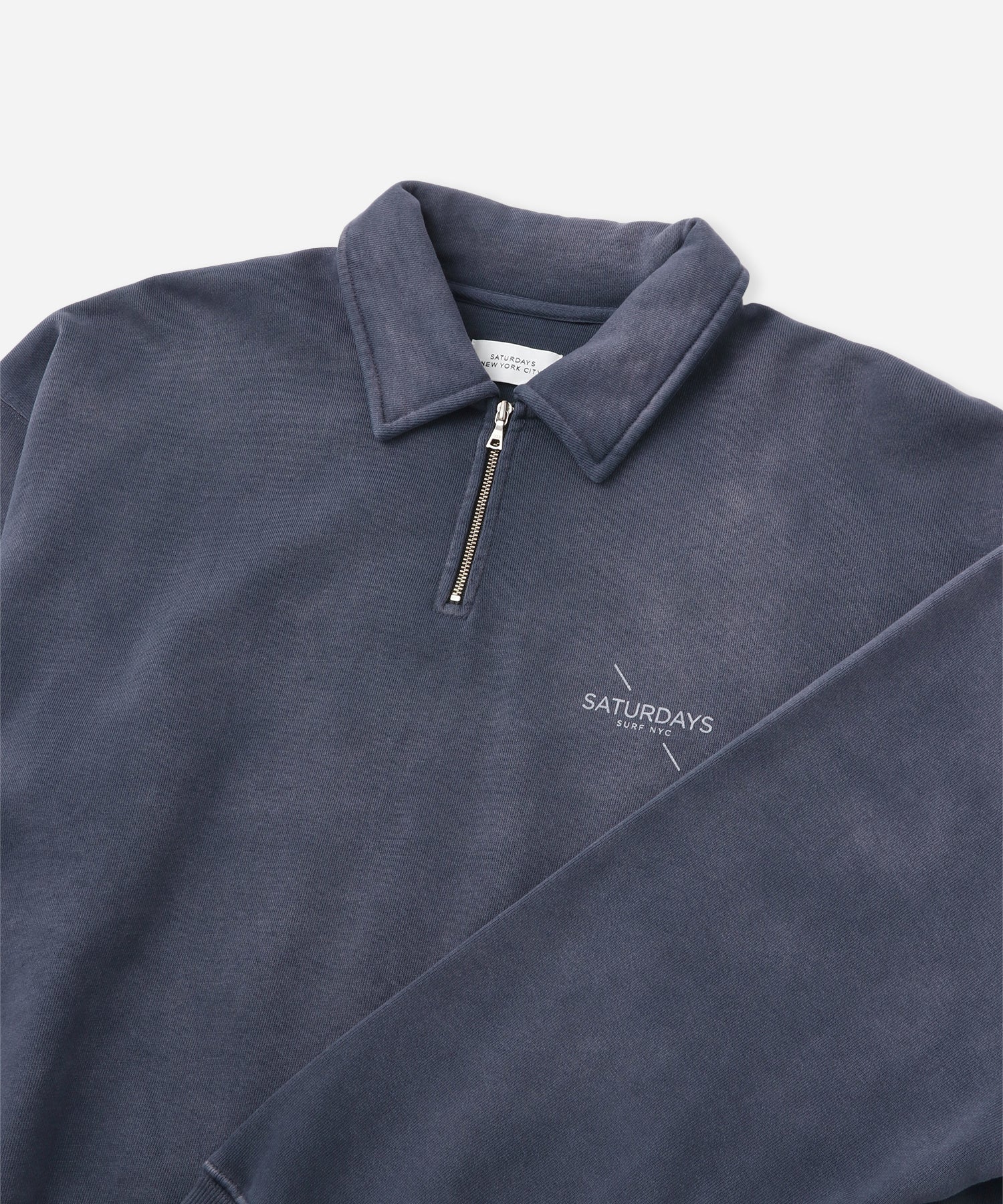 Saturdays NYC Mott Relaxed Quarter Zip Surf Sweatshirt in Blue