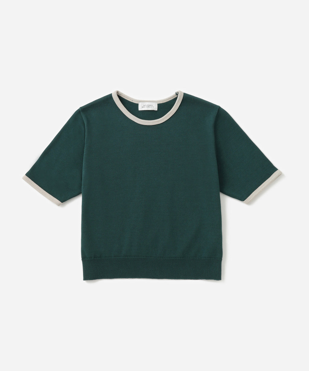 Saturdays NYC Suzie Compact Knit Short Sleeve Top in Green