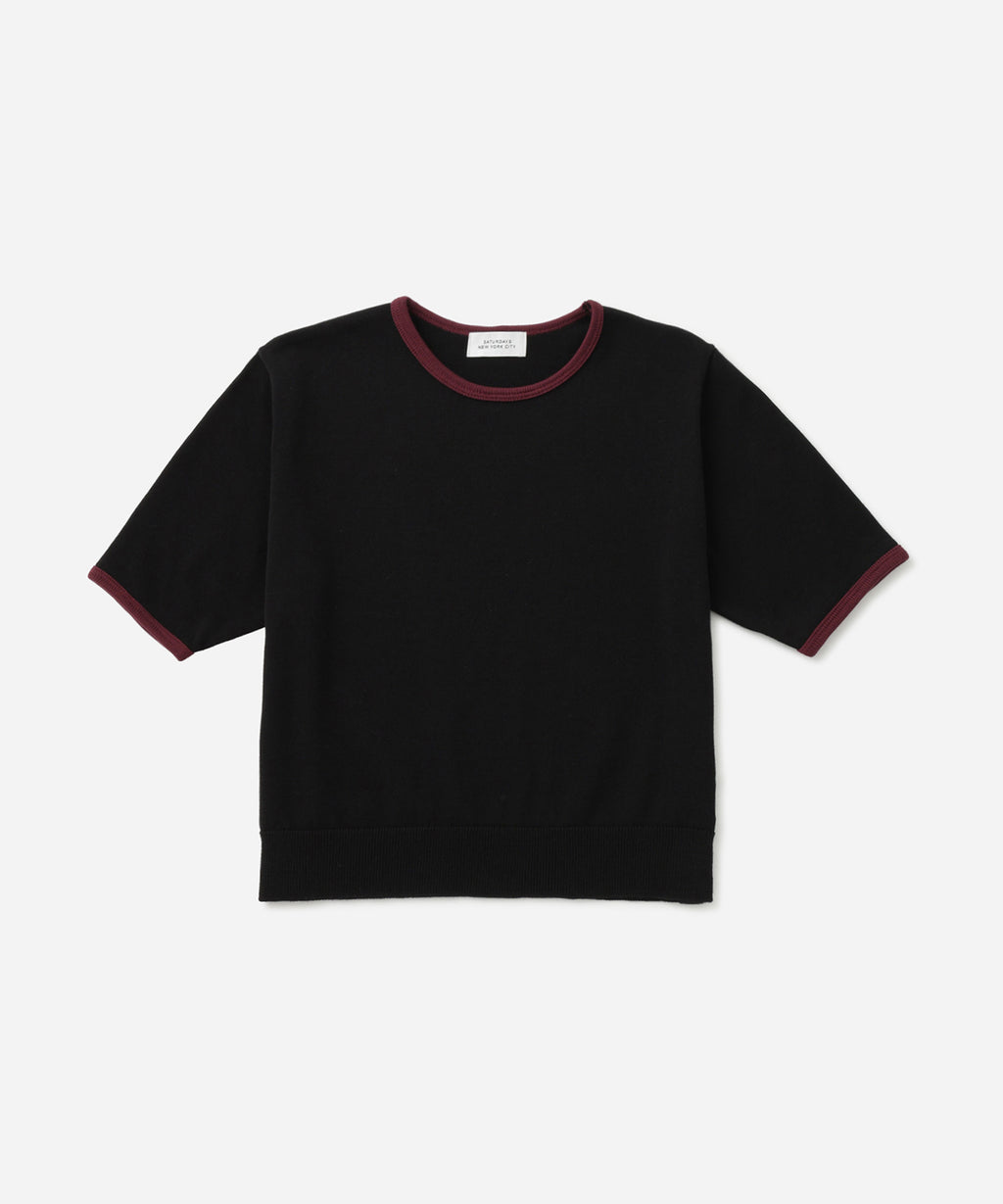 Saturdays NYC Suzie Compact Knit Short Sleeve Top in Black